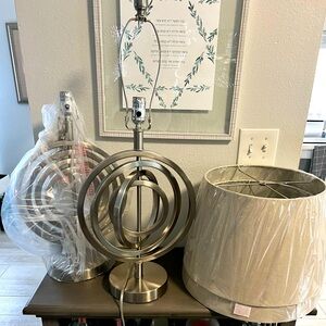 2 Brush Nickle Steel body 30” Lamps with shades. NEW!